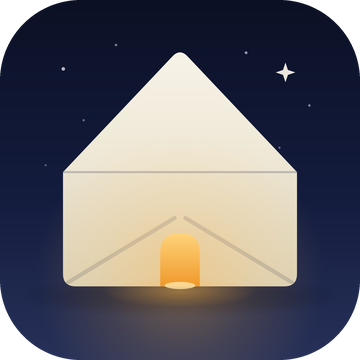 The Outpost app icon: a lit tent under a night sky